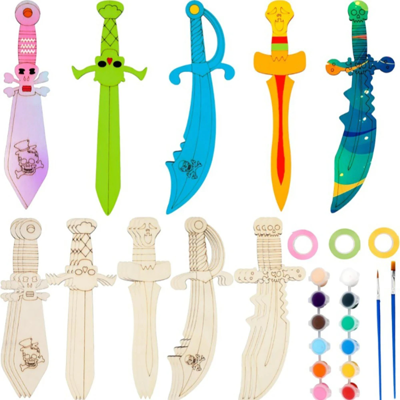 16pcs Wooden Swords Set Unfini - Cosplay Prop Painting のレビューと価格